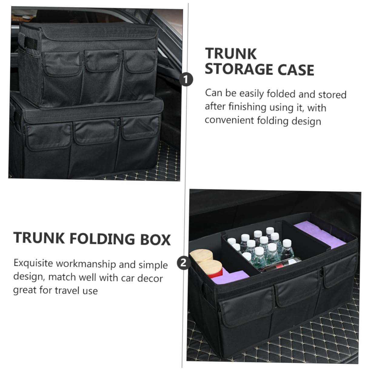 Alipis Scatola Organizzatore per Bagagliaio Auto, Organizer Box Oxford Nero, Grande Capacità, Pieghevole e Pratico per Viaggio