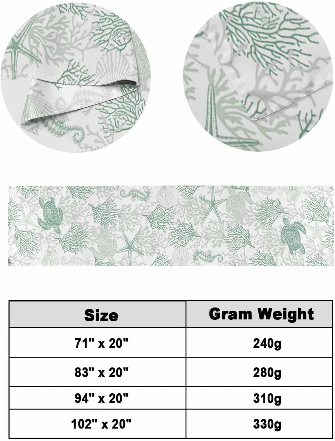 Yukro Bed Runner Scarf, Summer Sage Green Ocean Sea Turtle Coral Sea Queen Bed Scarf Runner, No Fading Decorative Bedding Scarf for Bedroom Hotels Homes and Guestrooms