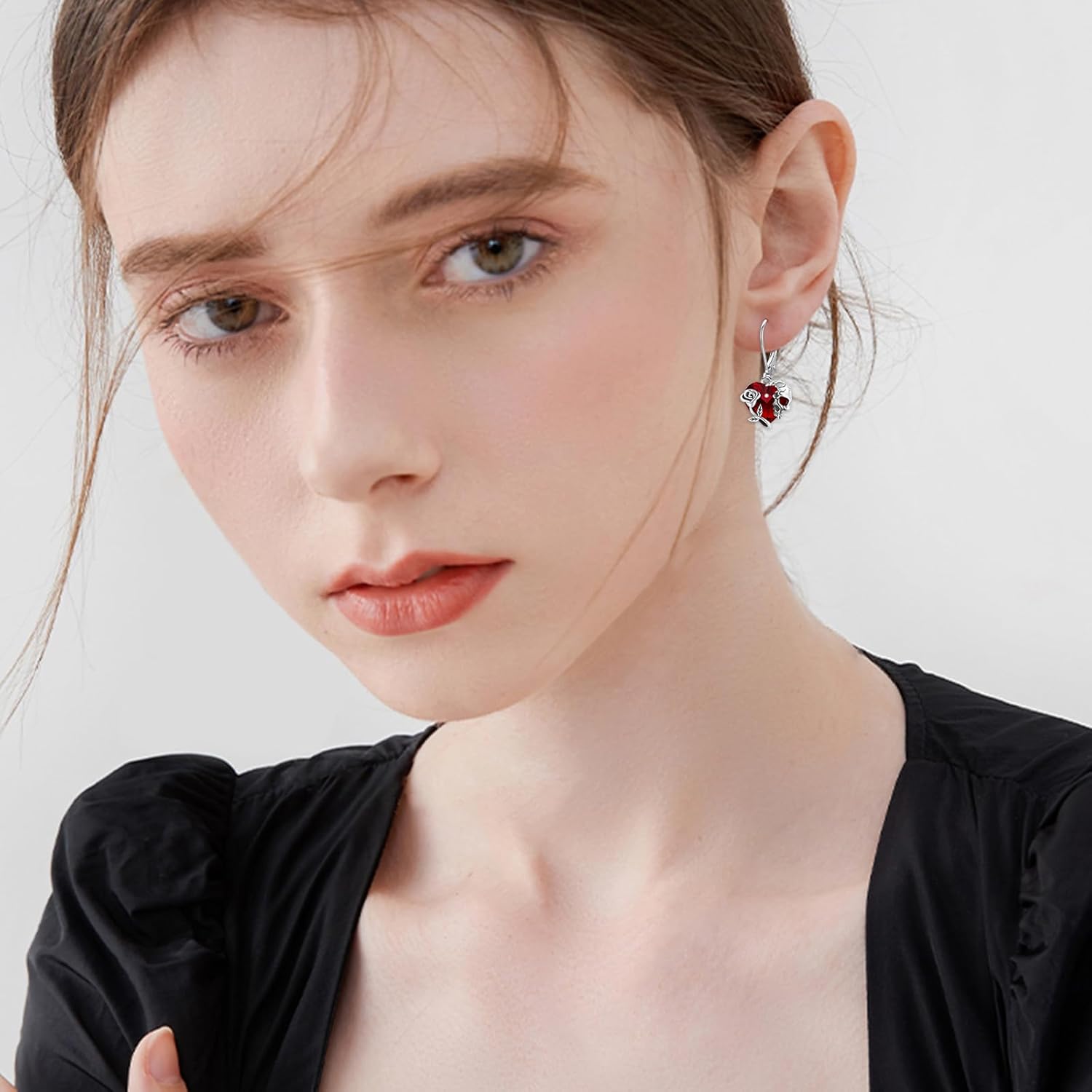 Rose Skull Earrings S925 Sterling Silver Heart Crystal Birthstone Dangle Drop Earrings Hypoallergenic Gothic Skull Leverback JJewelry Gift for Mom Daughter Wife - Image 4