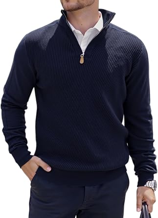 Mens Quarter Zip Pullover Sweater Long Sleeve Knit Polo Sweater