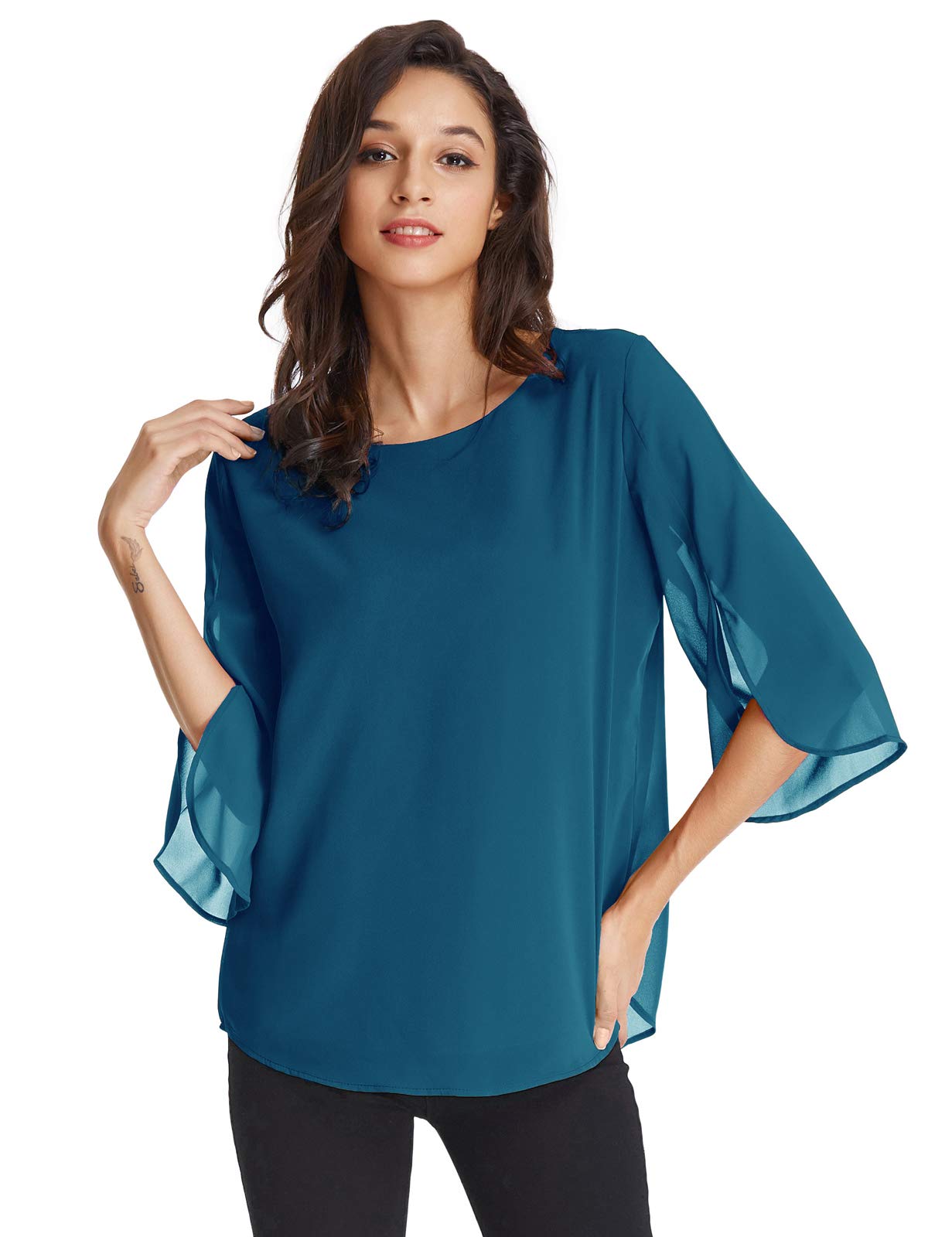 GRACE KARIN Camicia Donna Paillettes a Manica a 3/4 Top Elegante Girocollo Manicotto Split