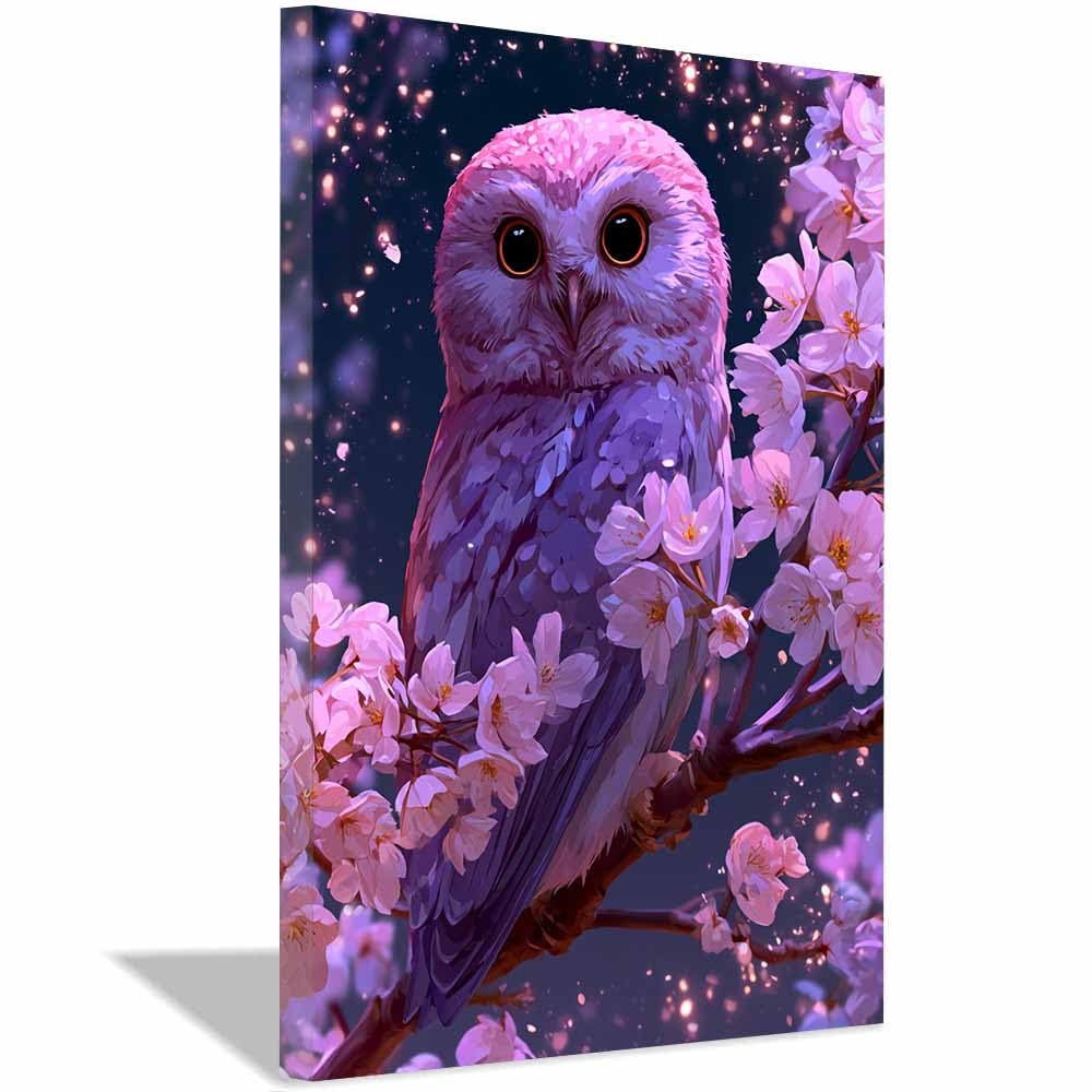 PUQAAEO Art Canvas Painting Posters and Prints Animal Canvas Wall Art Cherrys Blossoms Owls Art for Wall Decor and Home decorations Office Decor(Multicolor)-60x90cm Framed