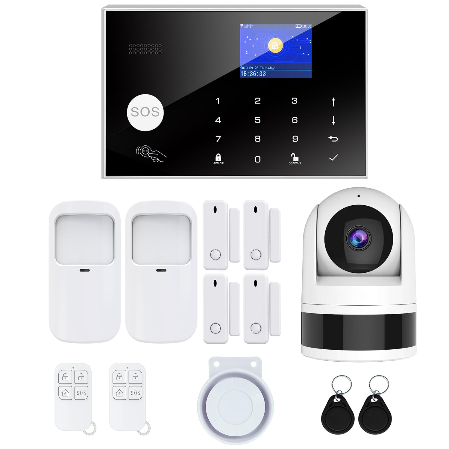Sistema di sicurezza domestica 4G, 13 pezzi sistema di allarme wireless per telecamera di sorveglianza 1080p con sirena di allarme 120 dB compatibile con Alexa Google(G30-4G)
