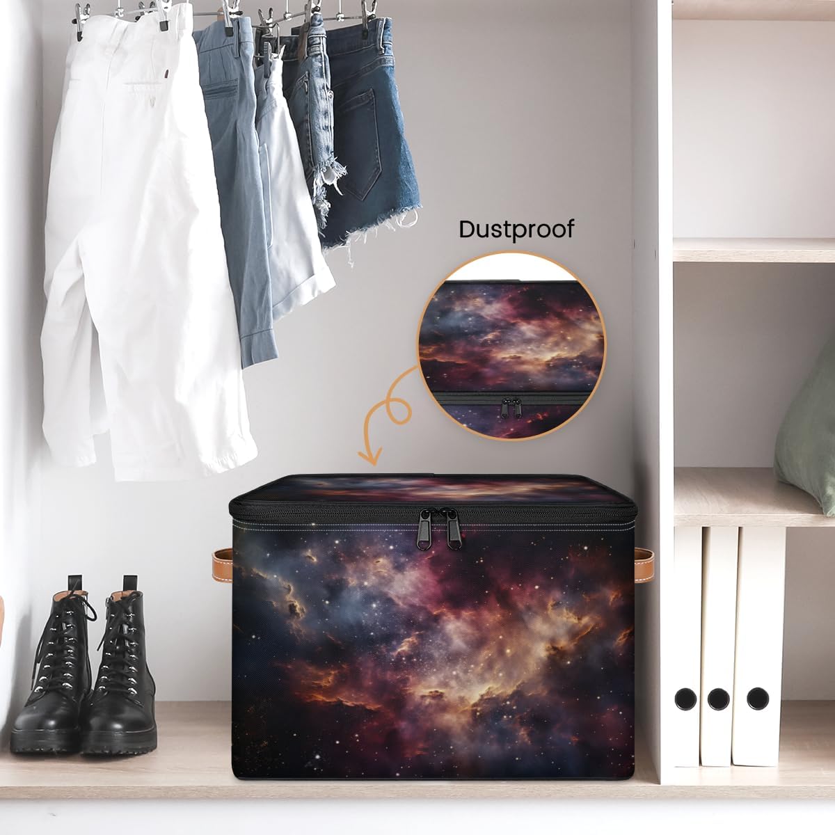 Storage Bin Set of 2 Galaxy Sky Storage Basket with Zipper Lid & Handle Foldable Closet Shelf 2 Pack Cloth Organizer Basket Cube Bins Clothes Organizer for Bedroom, Nursery