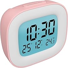 Digital Alarm Clock Batteries Small Digital Alarm Clock with Light, Smart Alarm Clock with Temperature Date and Loud Buzzer, Nap, for Travel Bedroom (2 AAA Batteries Included)