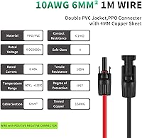 Vista 12 de Solar Extension Cable 20ft, 10 AWG Solar Panel Wire Professional Connection Female and Male Connectors, Tinned Copper Wire for Home, Boat, RV