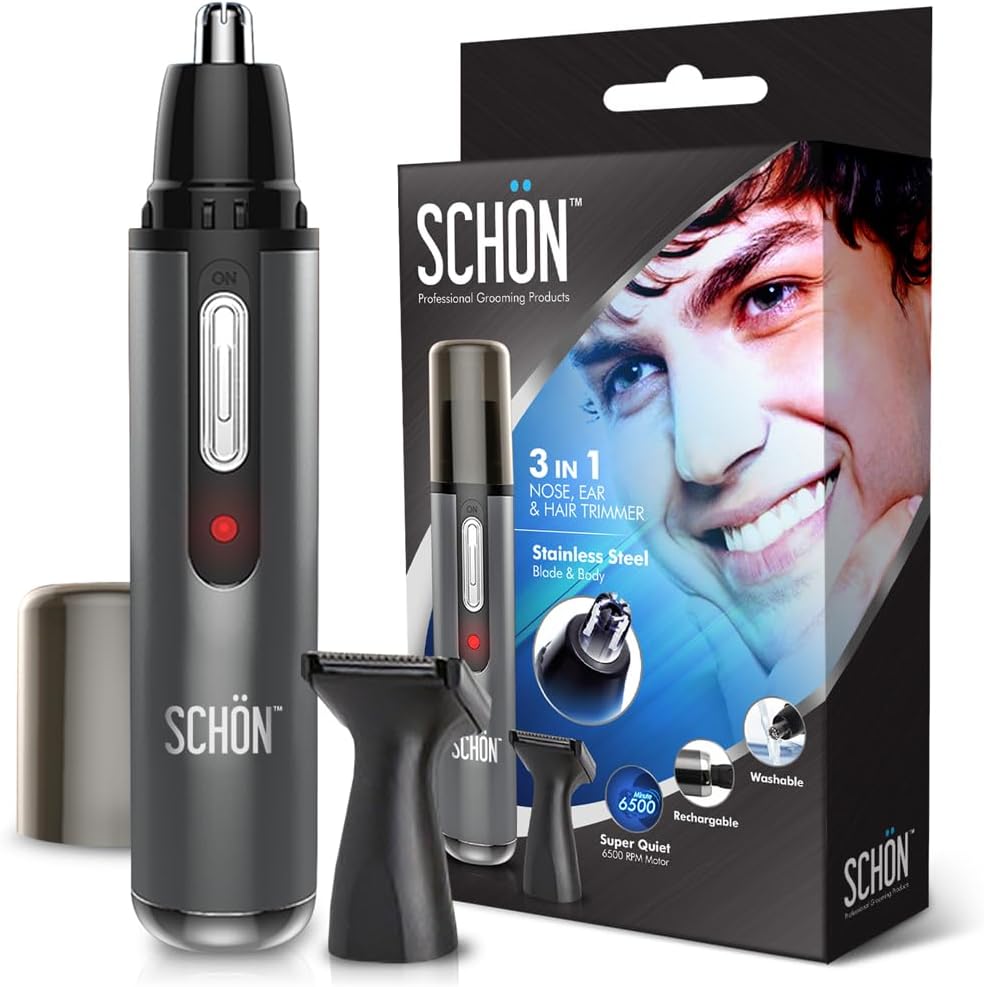 SCHON Stainless Steel Rechargeable 3in1 Eyebrow, Ear, Facial, & Nose