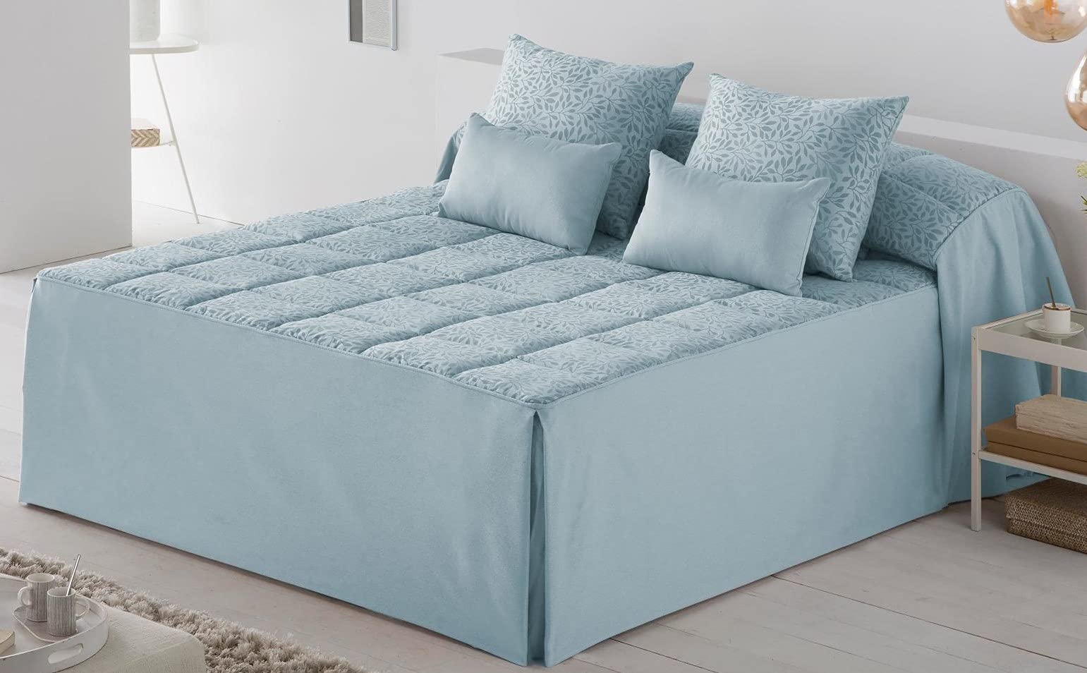 Tejidos JVR - Colcha Edredón Ferrara, Edredón con Volante Recto (Azul, Cama 150)