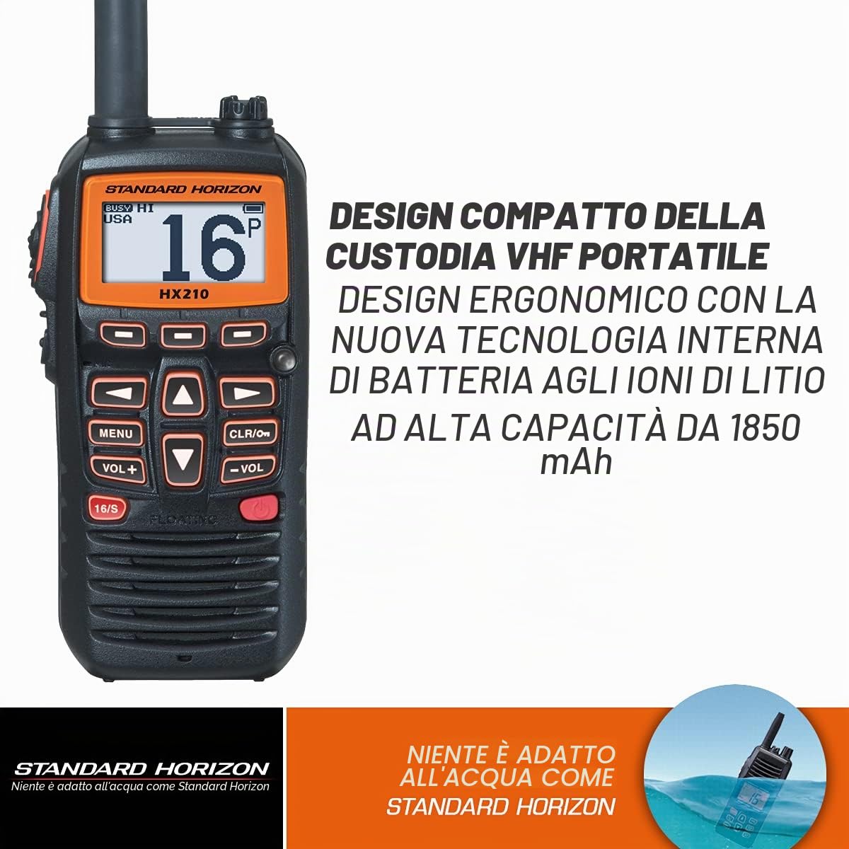 Standard Horizon HX210 Handheld VHF Radio, nero