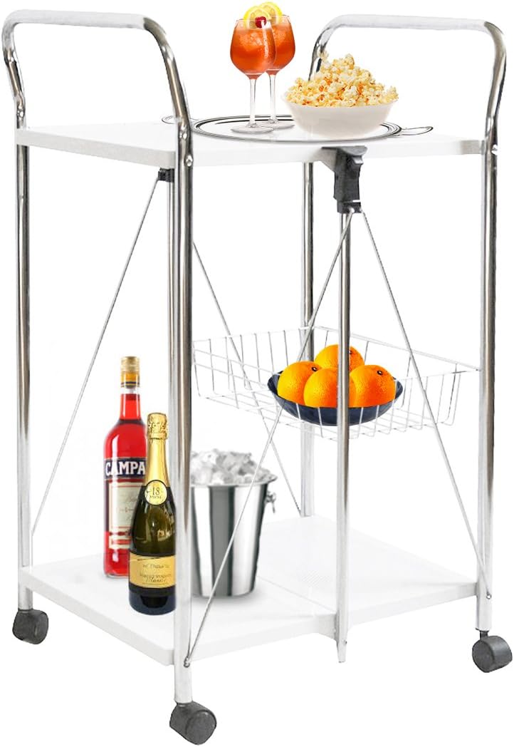 Esidra 9003 – 01 Folding Trolley, Chrome Steel, Melamine, White, 58 x 44 x 90 cm Beech Plan