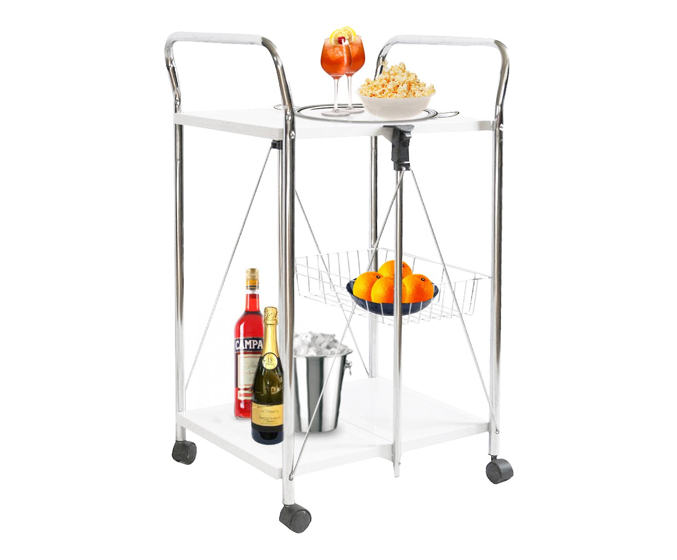 Esidra 9003 – 01 Folding Trolley, Chrome Steel, Melamine, White, 58 x 44 x 90 cm Beech Plan