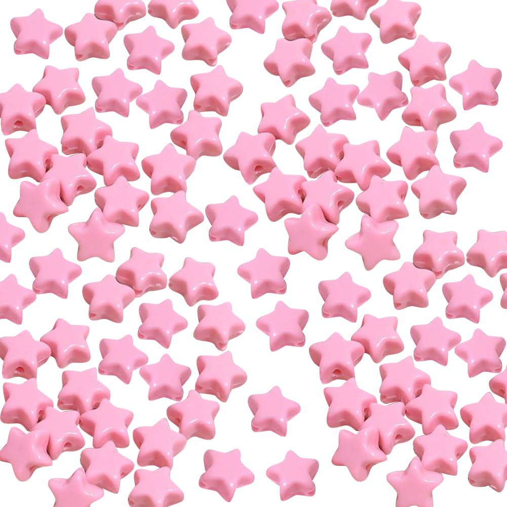 JIHUOO 200 Pcs 11mm Glow in Dark Star Beads Luminous Plastic Beads Acrylic Star Beads Colored Pony Beads Jewelry Making Beads for DIY Crafts Bracelet Pink