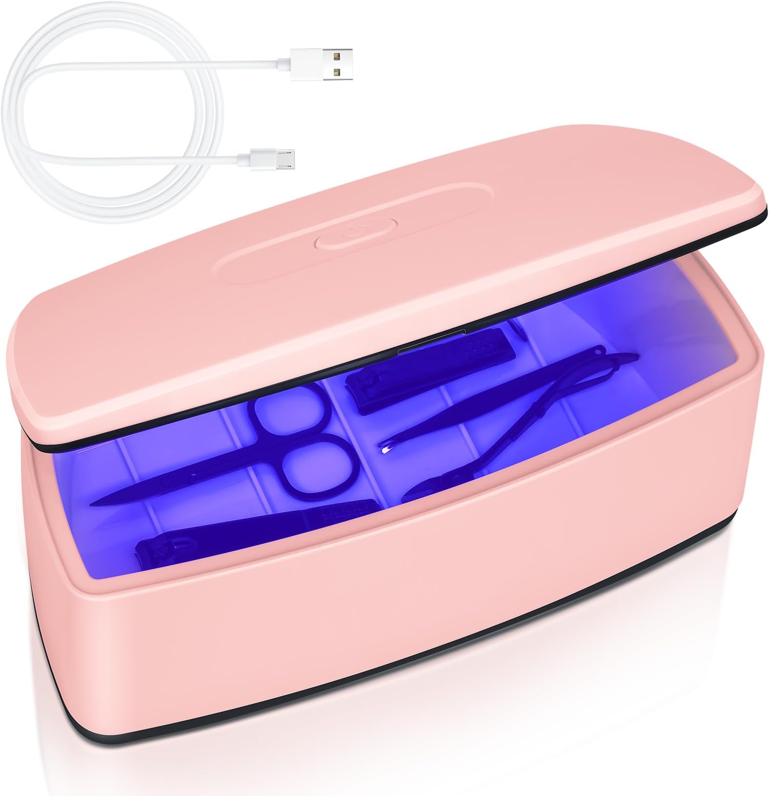 Nail Tools Sterilizer, Double Tube Blue Light Sterilization Function, USB Plug-In, 1l Large Capacity For Nail And Beauty Salon Tools, Jewellery, Glasses, Mobile Phone Sterilization (Pink)