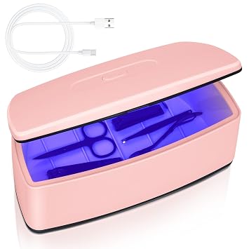 Nail Tools Sterilizer, Double Tube Blue Light Cleaning Function, USB Plug-In, 1l Large Capacity For Nail And Beauty Salon Tools, Jewellery, Glasses, Mobile Phone Sterilizer Pink