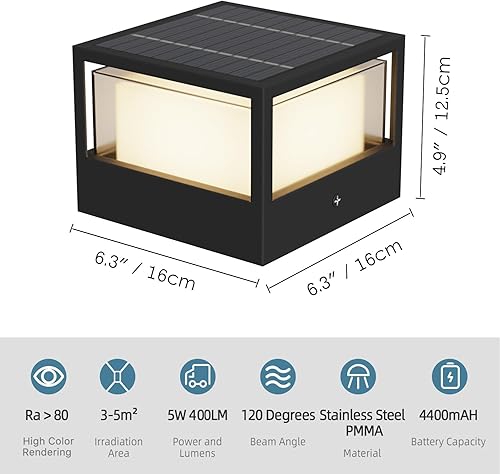 Miniatura 7 de Luz solar para poste del anochecer al amanecer, IP65, impermeable, para exteriores, 6.3 pulgadas, 3000 K, aluminio, para decoración de jardín,
