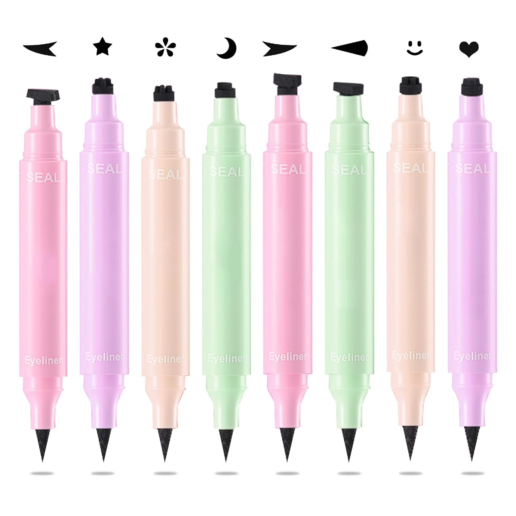 XMXueMei Double Side Liquid Winged Eyeliner Stamp,Smudge Proof Waterproof Eye Liner Pen Set,Long-Lasting Eye Liner Face Makeup,Star Flowers Hearts