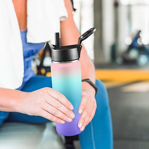 Miniatura 4 de Botellas de agua personalizadas para niños y amigos, degradado con nombre personalizado de acero inoxidable, botella de agua deportiva con popote