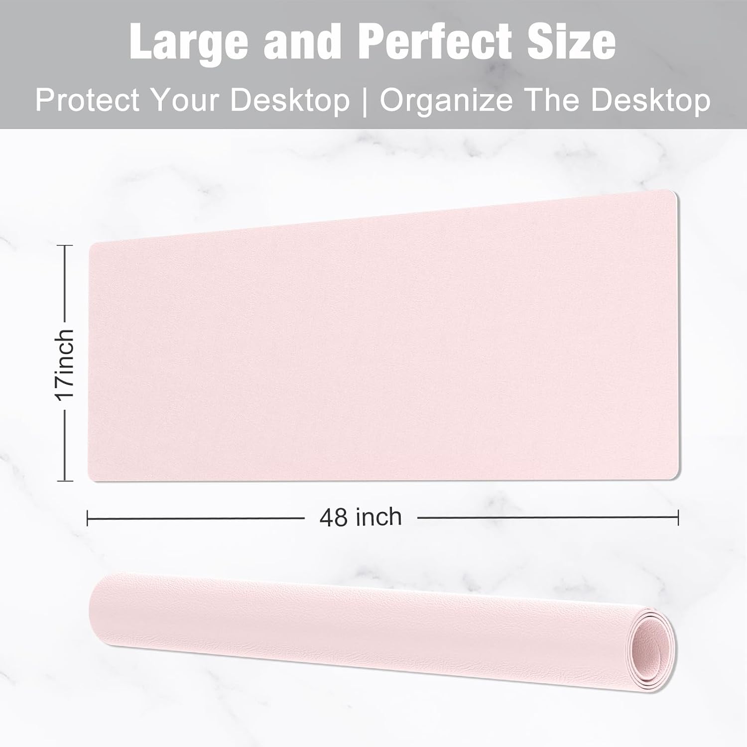 Hsurbtra Desk Pad, 48" x 17" PU Leather Desk Mat, XXXL Extended Mouse Pad, Waterproof Desktop Blotter Protector, Non-Slip Ultra Thin Large Laptop Keyboard Writing Mat for Office Home, Pink - 3
