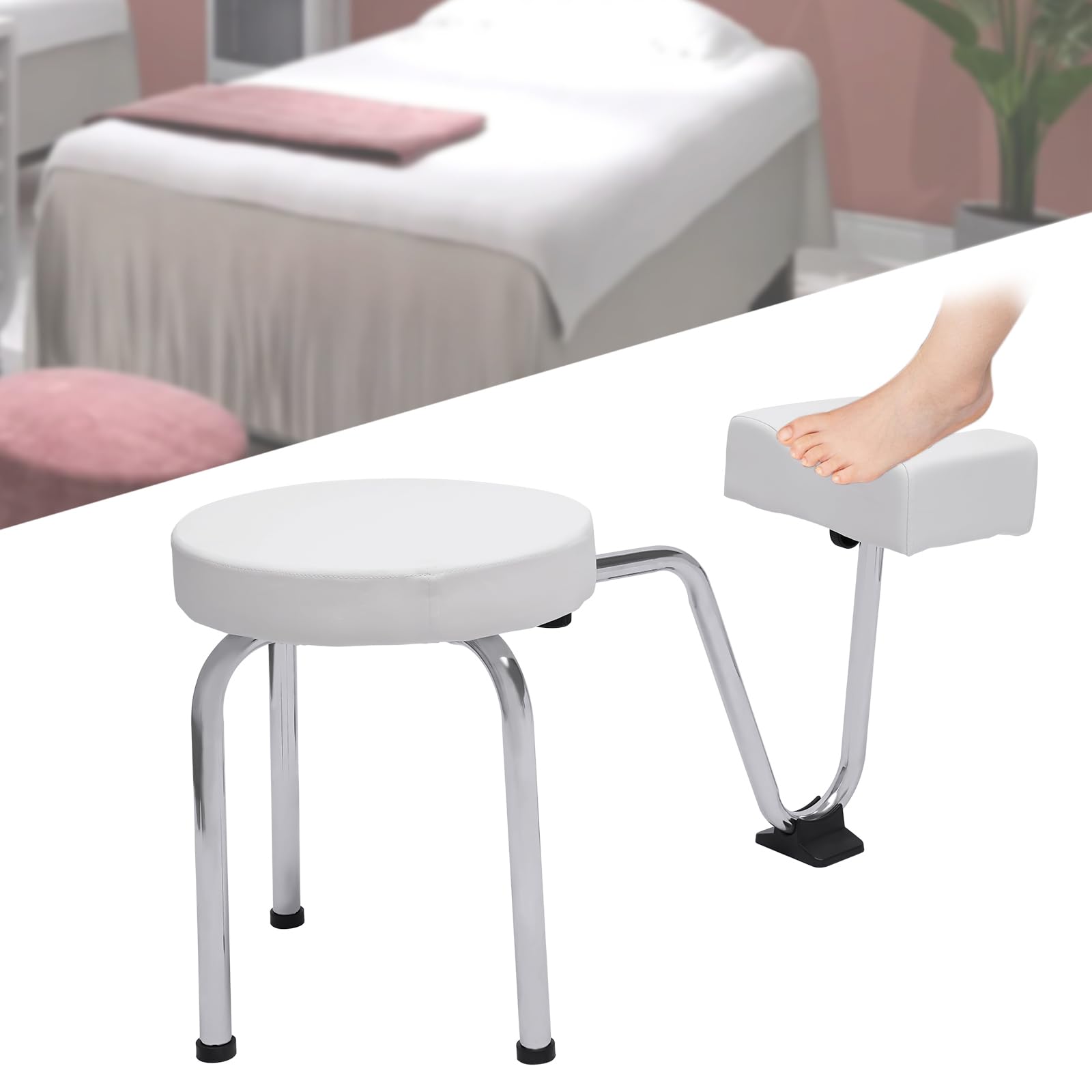Taburete 2 en 1 para pedicura, reposapiés para pedicura, reposapiés con reposapiés de altura ajustable, bandeja de PVC, reposapiés para uñas, spa, salón de belleza y salón de belleza