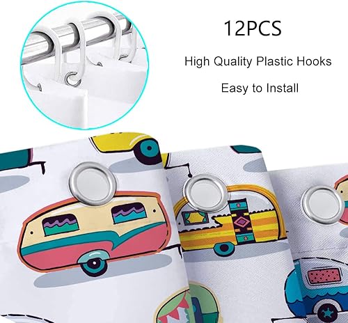 Miniatura 8 de JAWO Cortina de ducha para autocaravana, remolque, campamento, baño, retro, caravana divertida, campamento, juego de cortina de ducha con ganchos