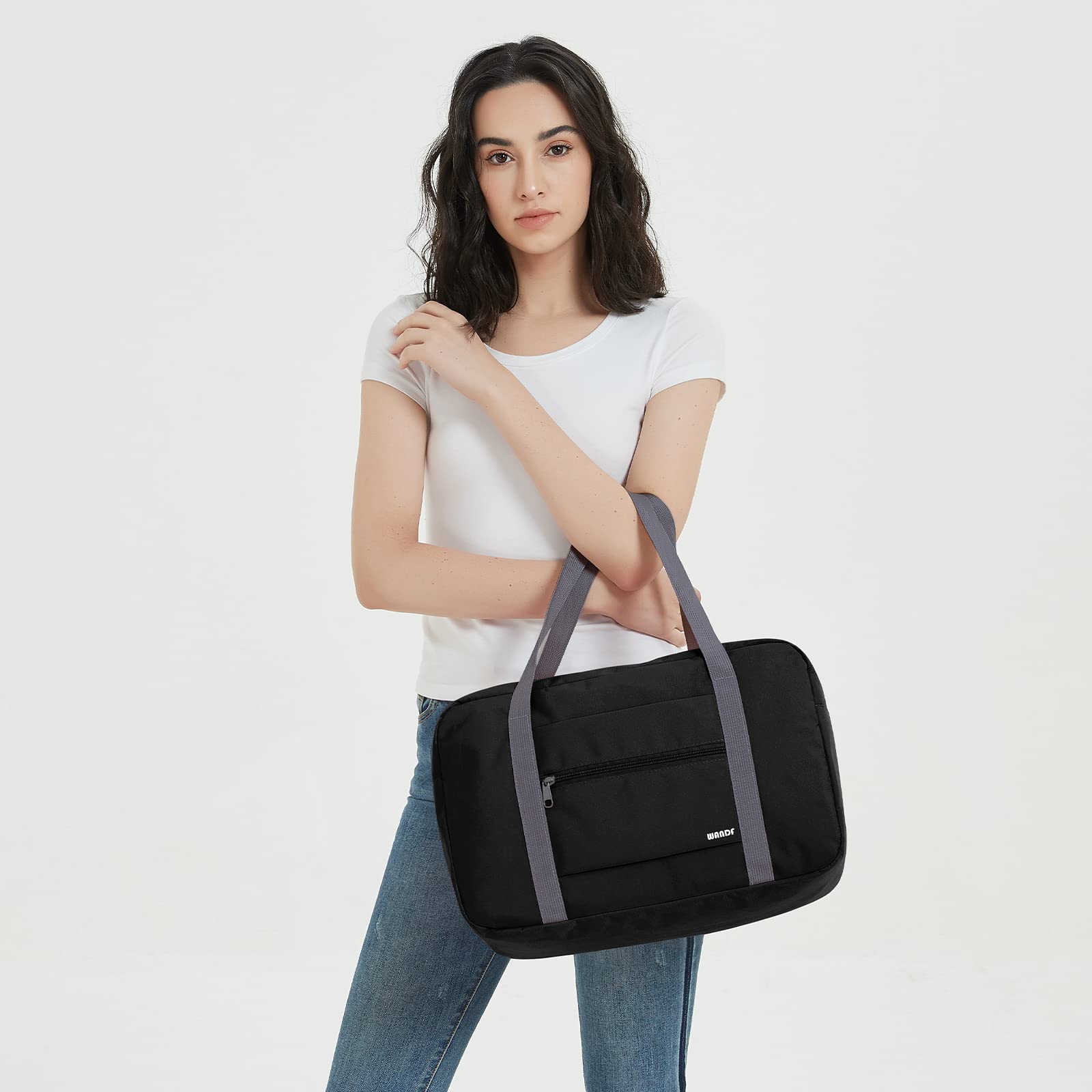 WANDF Ryanair Cabin Bags 40x30x20 Foldable Underseat Small Travel Duffel 40x20x25 Water-Resistant Carry On Hand Luggage Overnight Bag for Women Men (Black 20L)