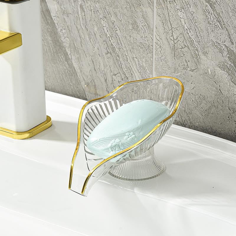 ChengXian White Soap Holder Leaf-Shape 1Pcs Self Draining Transparent Soap Dish Holder with Draining Soap Bar Holder for Bathroom Shower Kitchen Sink