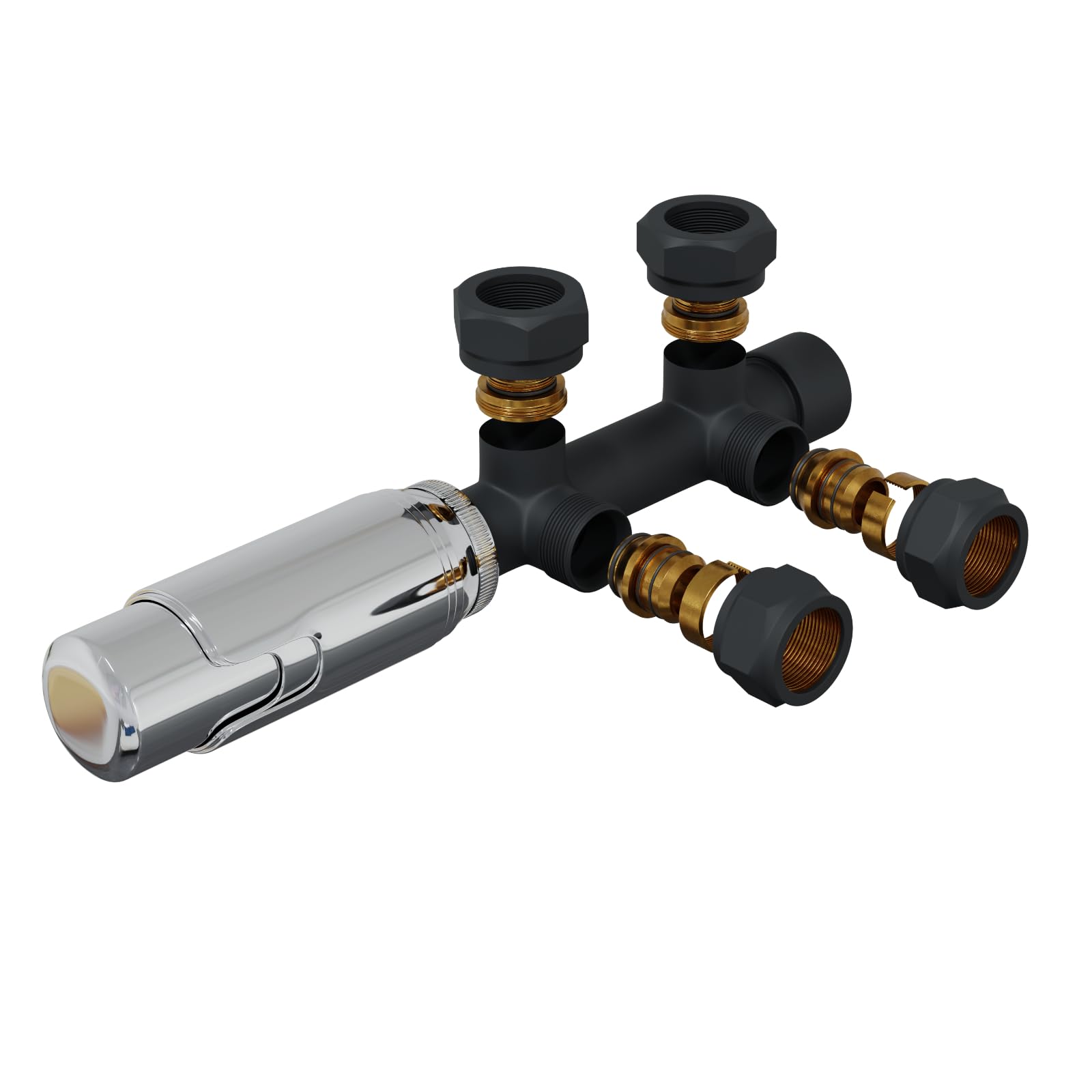 HAGO 24 | Termostato per termosifone | antracite | distanza tubo 50 mm | due tubi | attacco centrale | attacco a parete | posizione antigelo | multiblocco | raccordo di collegamento