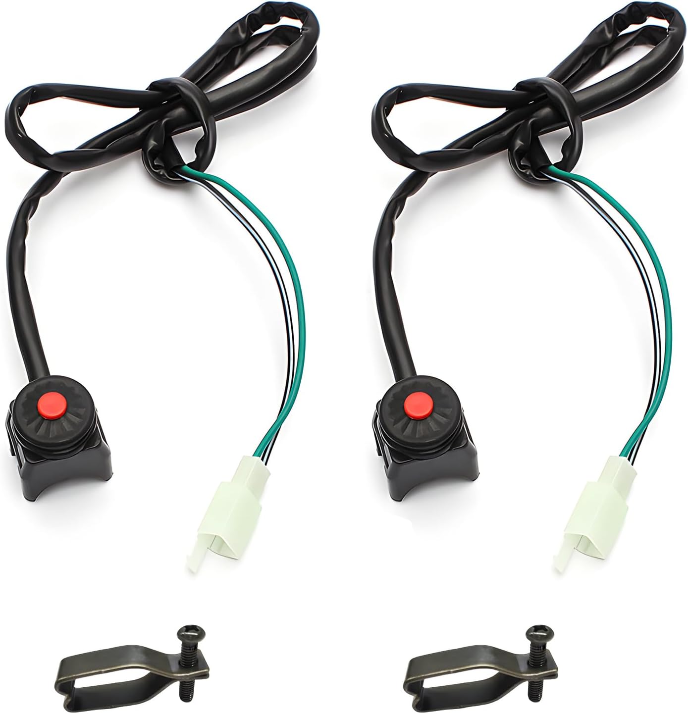 2 PCS Universal Motorbike Kill Switch, 7/8" 22mm Kill Stop Switch Horn Button with Mounting Backplate, Mini Handlebar Switches Start Stop Round Button for Motorcycle Scooter ATV