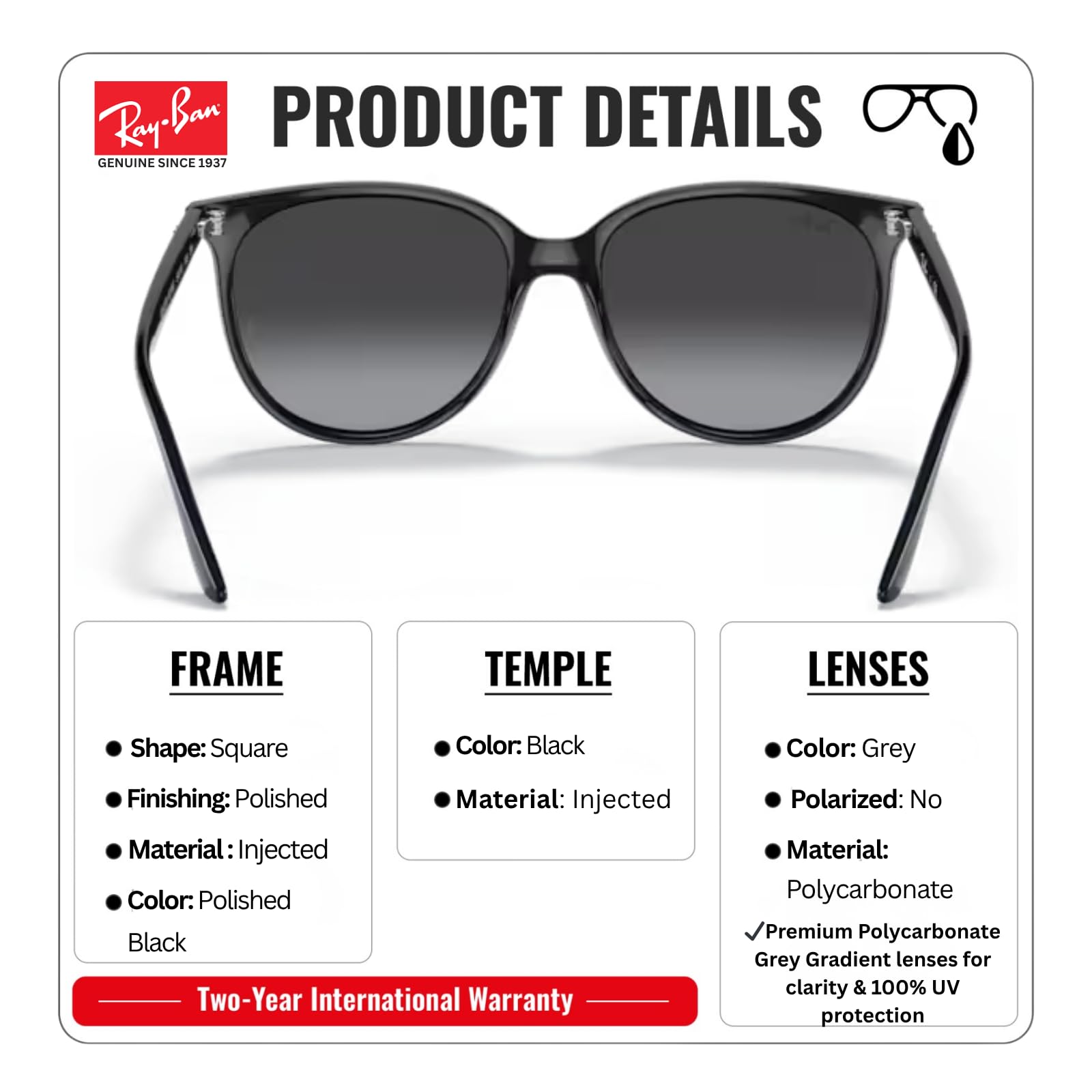 Ray-Ban RB4378 zestaw okularów przeciwsłonecznych | ekskluzywne etui i zestaw do pielęgnacji | Polished Black/Grey Gradient