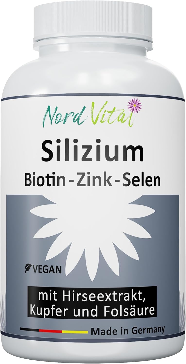 Hooggedoseerd silicium van bamboe-extract (850 mg), gierstextract, biotine, zink, selenium, koper en foliumzuur, organisch silicium met hoge biologische beschikbaarheid, 120 capsules, veganistisch,