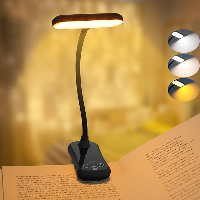 20 Lampek LED do Czytania, Electight Lampka do Książek ładowana Przez USB, 3 Tryby Oświetlenia, Bezstopniowe ściemnianie, Przełącznik Dotykowy, wskaźnik Naładowania Baterii, Elastyczne Ramię 360°