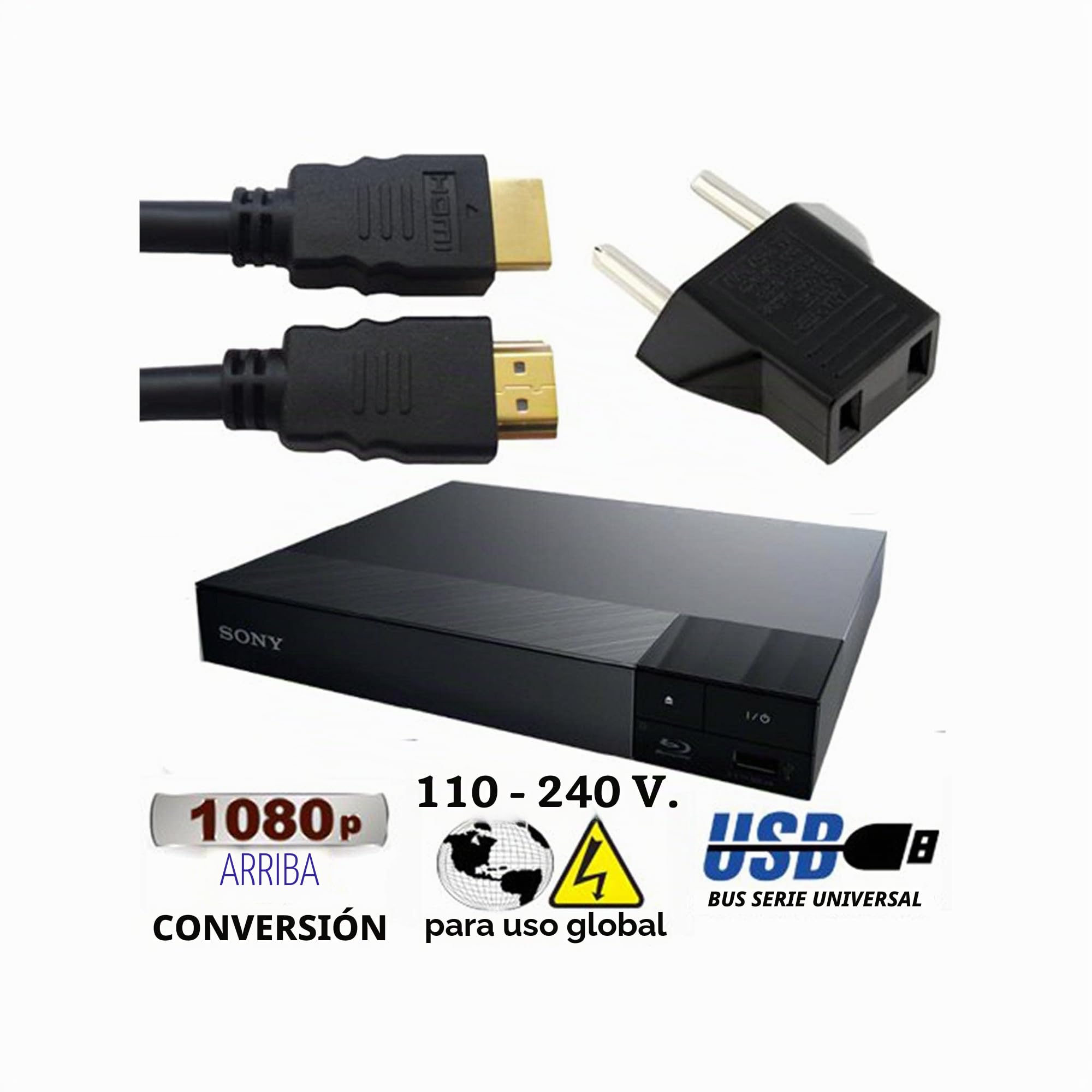 SONY S1200 Multi System Region Free Blu Ray Disc DVD Player - PAL/NTSC - USB - Comes with 110-240 Volt World-Wide Use & 6 Feet HDMI Cable by Sony