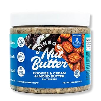 Rainbow Nut Butter, Cookies and Cream Almond Butter, Spread, Treat, Snack, Dessert, Gluten Free High Protein Flavored Nut Butter, 16 oz Jar.