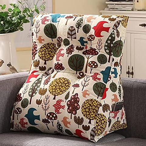 VERCART Ergonomic Reading Bed Rest Pillow 100% Cotton Curved Shape Heightening Backrest Headboard For Sitting in Bed Positioning Wedge Back Support Reclining Pillow Decorative Sofa Pillows 60x27x60cm Cover