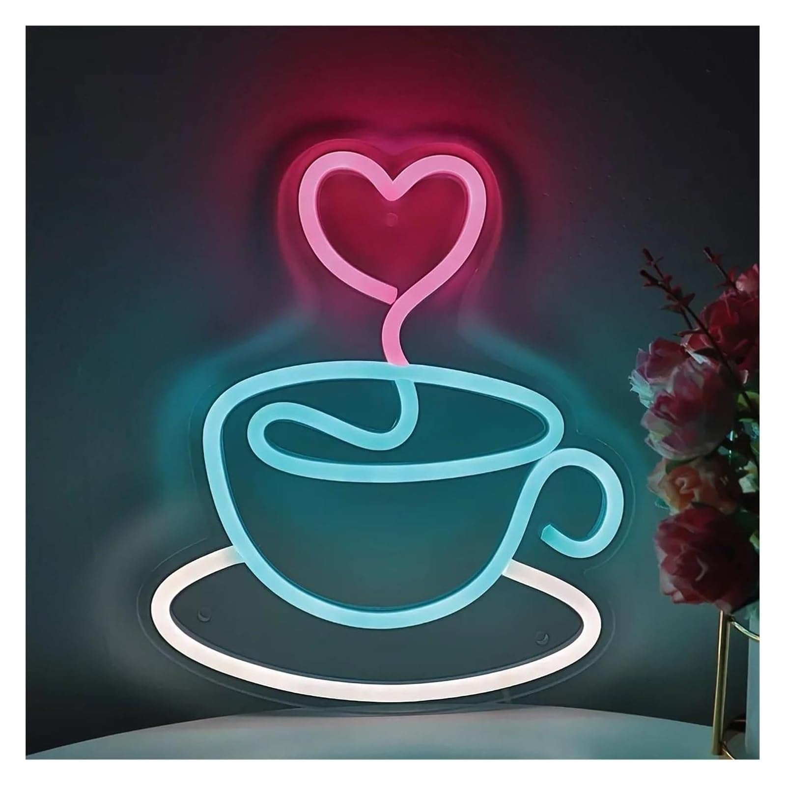 Personalizado para letreros de neón Taza de café con corazón, letrero artístico LED neón, para ideal para habitaciones, cafeterías, cocinas, pubs y clubes