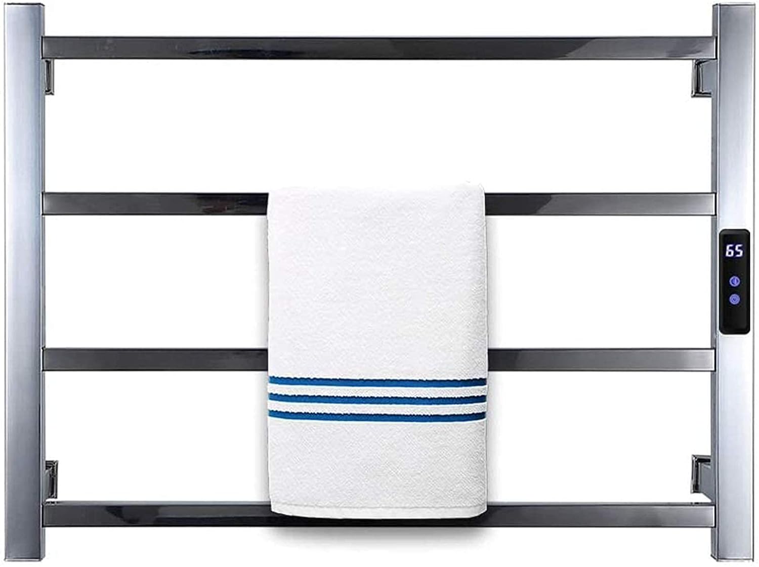 Electric Towel Warmer, 1H-8H Timer Adjustable Temperature Towel Warmers, 4 Bar Wall Mounted Stainless Steel Heated Towel Rack, Energy Saving
