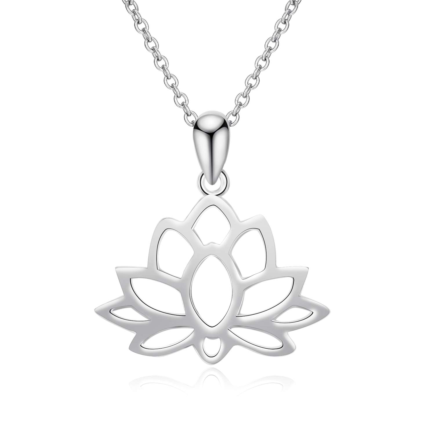 YFN Sterling Silver Open Lotus Flower Pendant Necklace Women Yoga Jewelry for Women