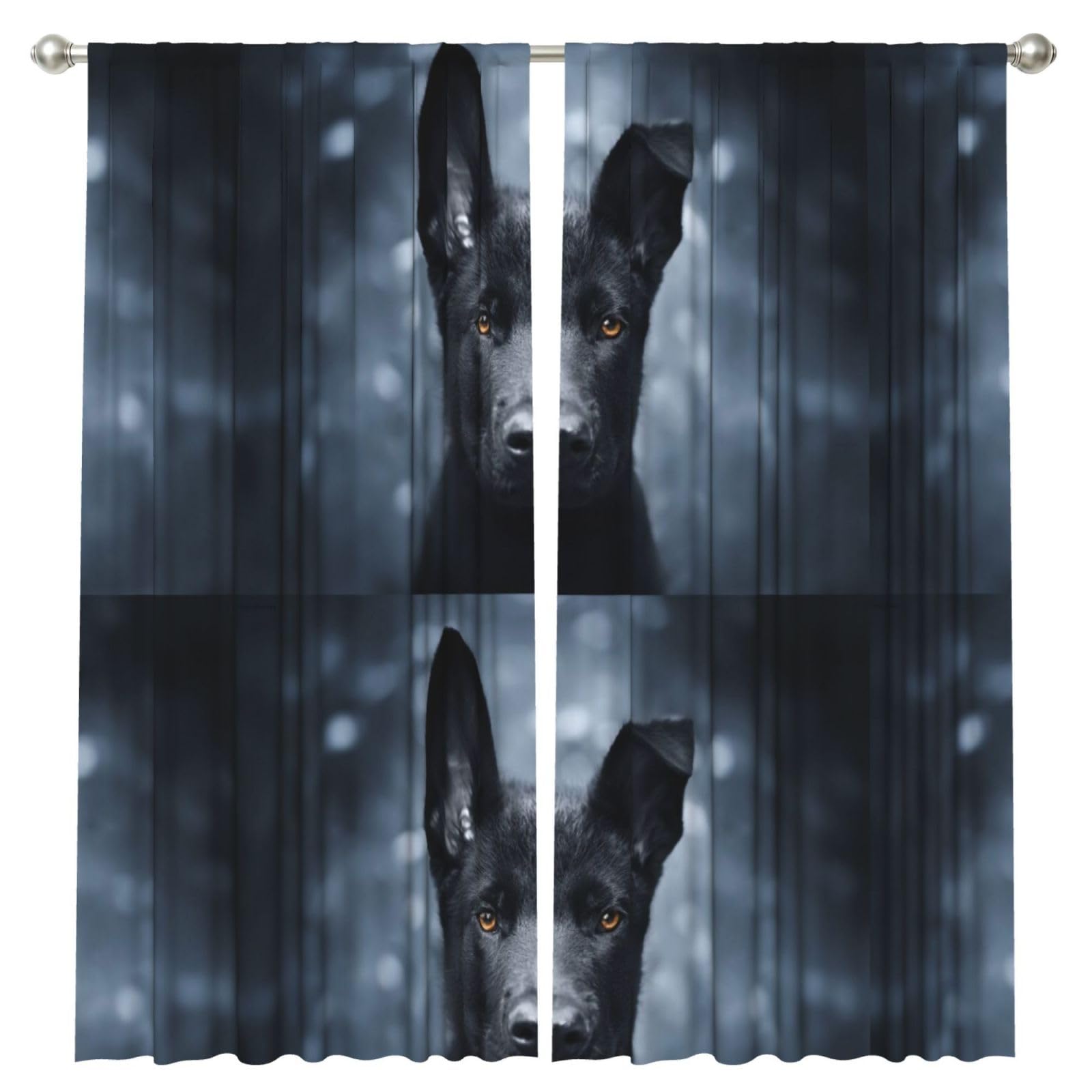 InOmak Black German Shepherd Puppy German Shepherd, 2 Panels Window Curtains 52 x 84 Inch Blackout Curtains for Living Room Bedroom