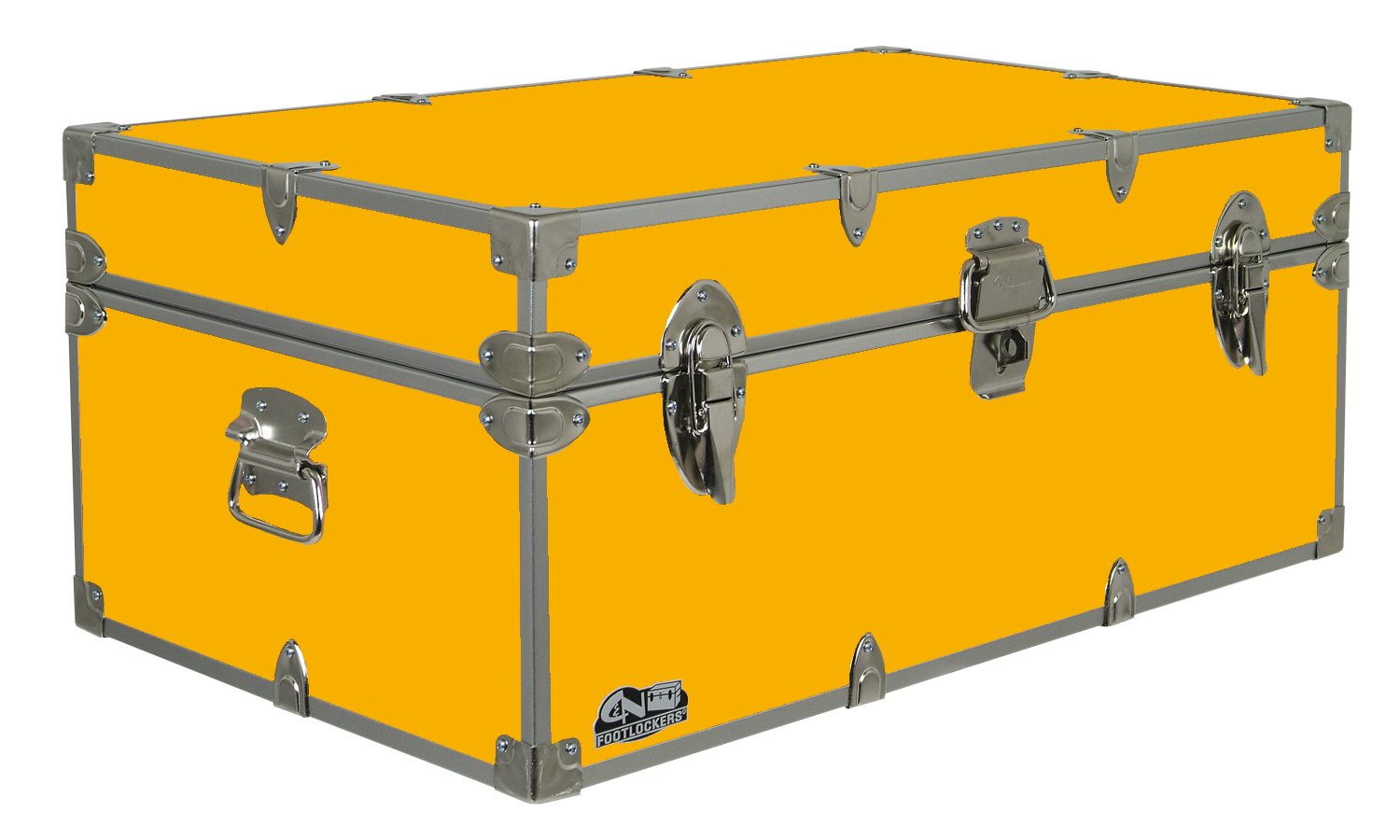 C&N Footlockers - Full-Size Happy Camper Trunk - #1 Summer Camp Trunk - Made in the USA - Steel Footlocker with Lid Stay - 32 x 18 x 13.5 Inches (Gold)