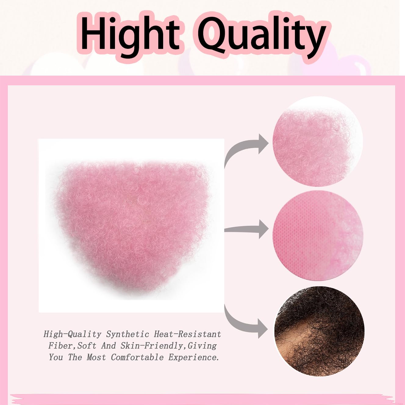 Fake Private Hair, Invisible Realistic Bikini Body Hair, Handmade full Lace Fake chest hair mustache for Men and Women (Pink)
