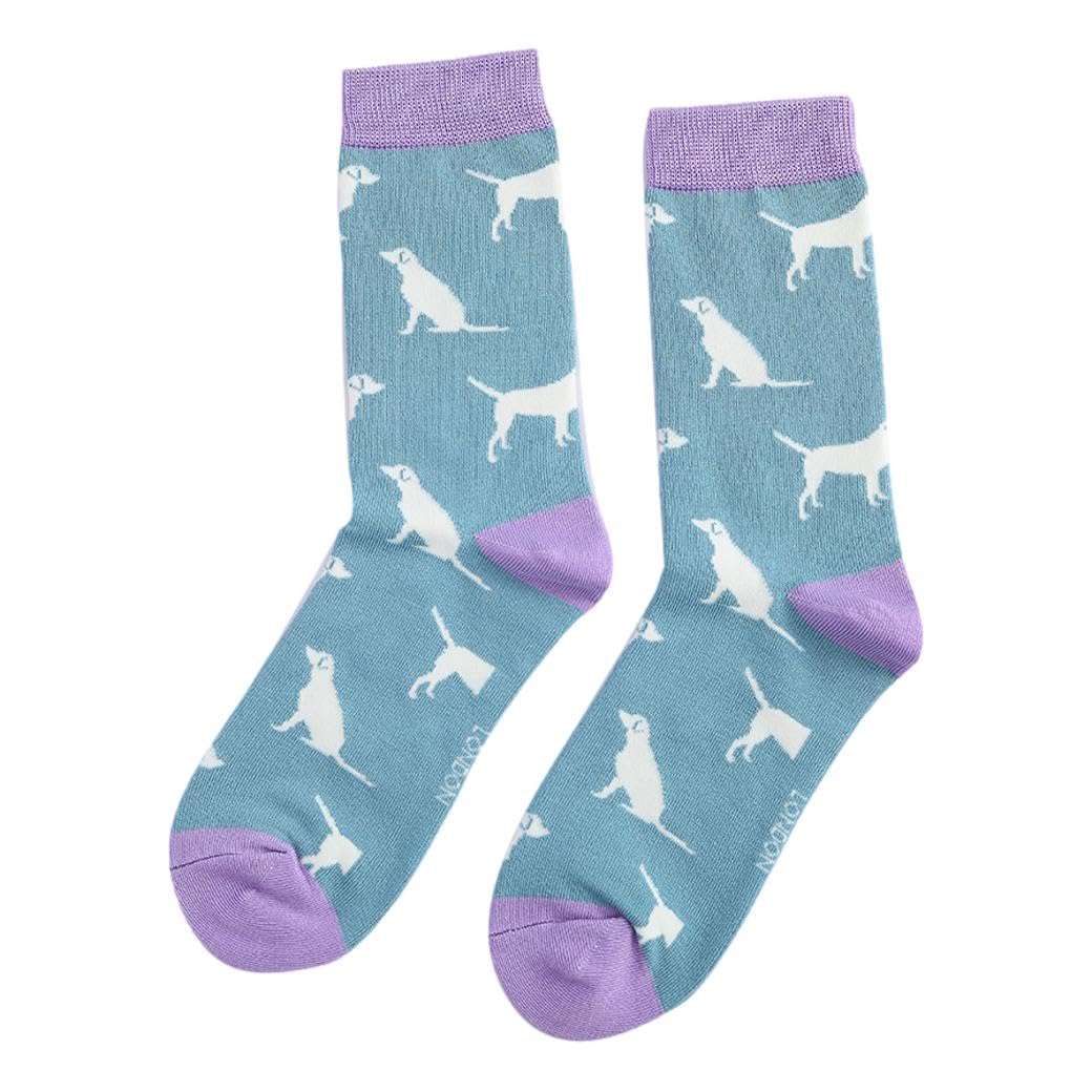 Miss Sparrow Women's Multicoloured White Labradors On Pale Blue Socks