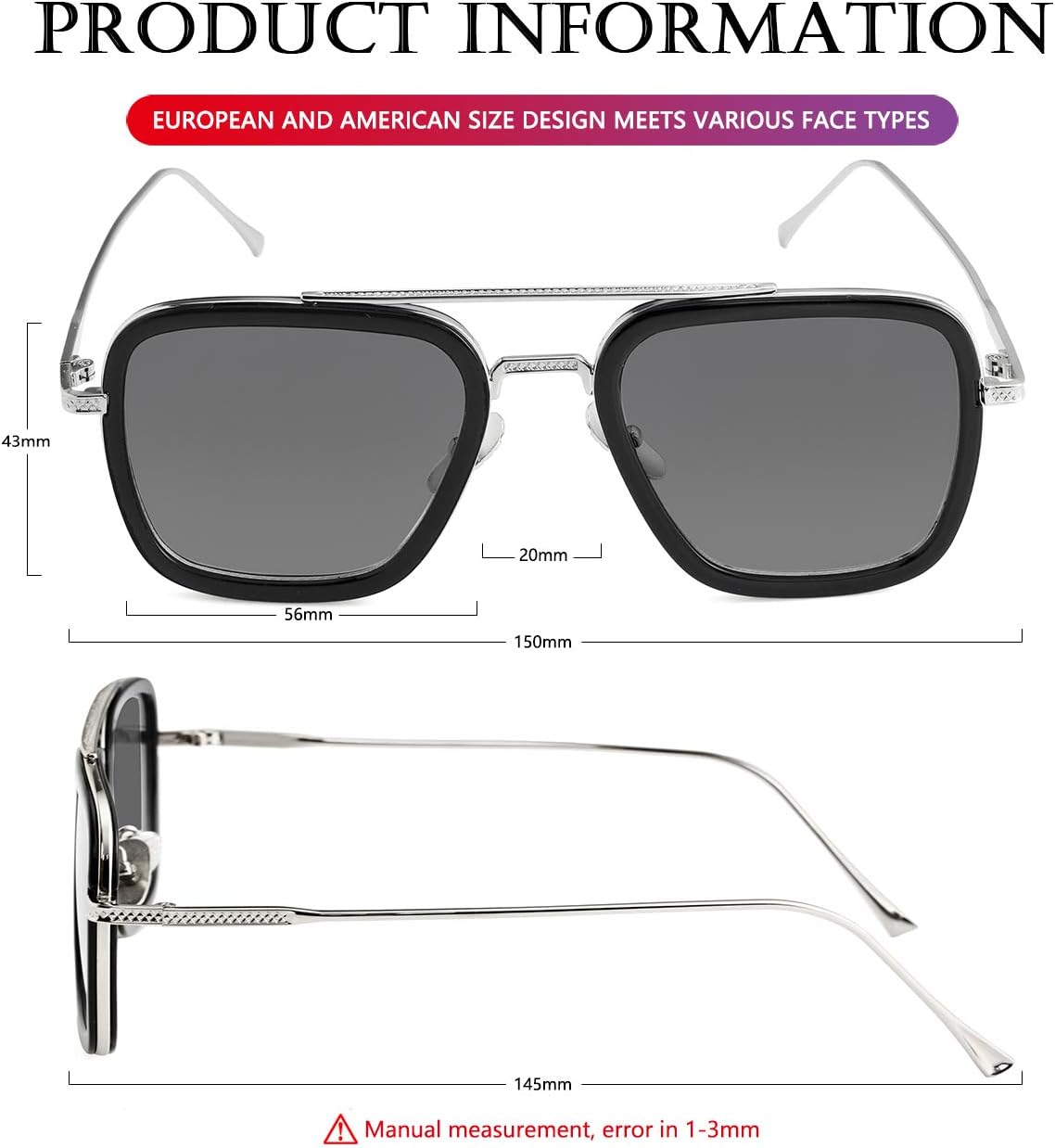 AIEYEZO Tony Stark Sunglasses Vintage Square Metal Frame Eyeglasses for Men Women - Iron Man and Edith Sun Glasses - Image 6