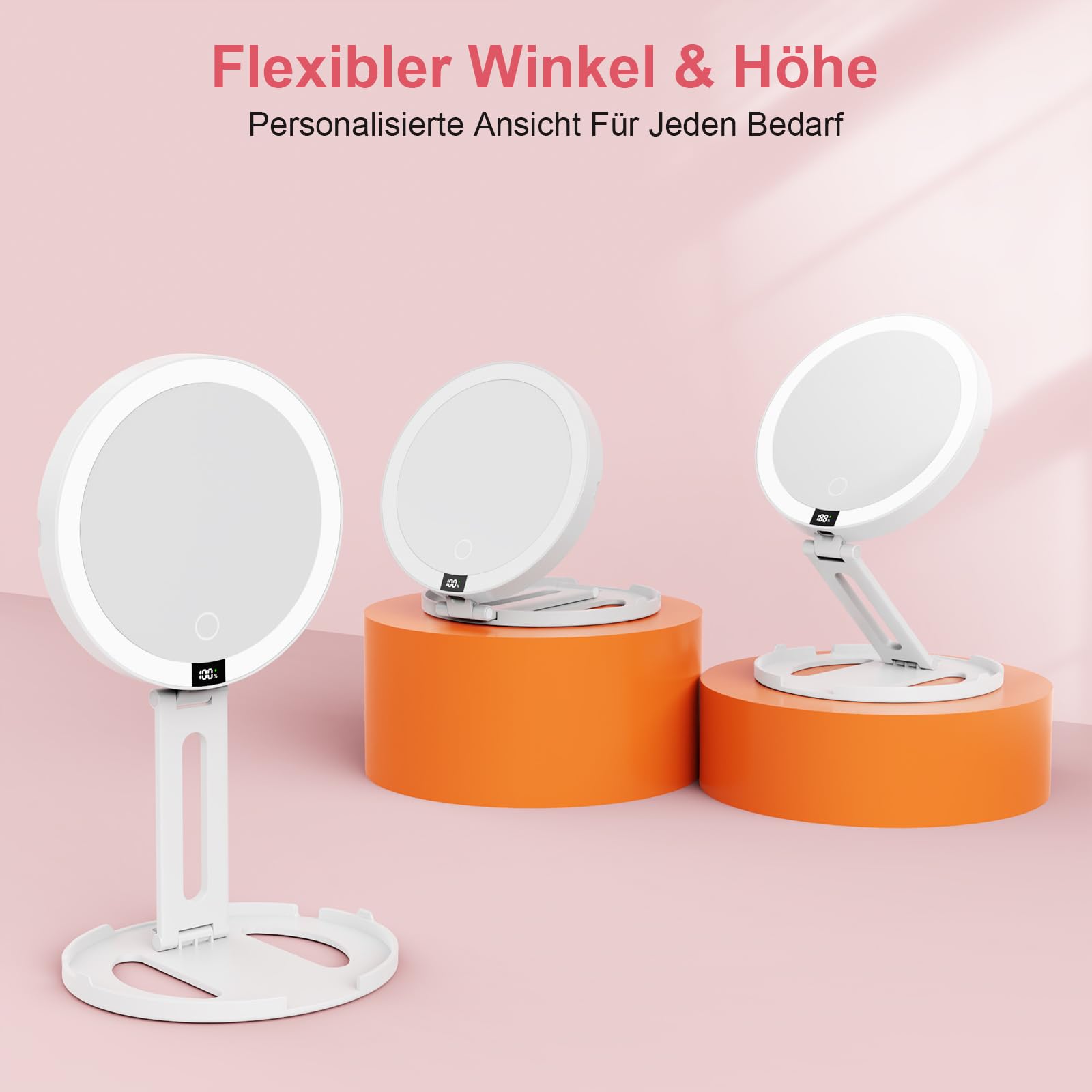 SURFOU Specchio Trucco con Luci LED Ricaricabile USB, 1500mAh Pieghevole Portatile Doppia Faccia 1X/20X, 3 Modalità Luce Regolabile Touch Memoria, Ideale per Make up Bagno e Viaggio