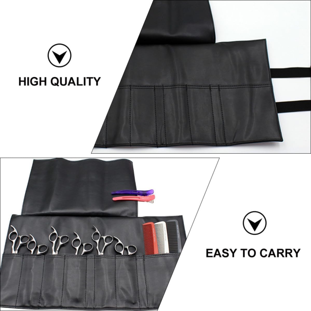 SMASOLO Portable Black Pu Hairdressing Scissors Bag with Maximum Capacity for 6 Scissors, Easy to Carry and Wearable, Stylish Design for Salon Use by Barbers and Families