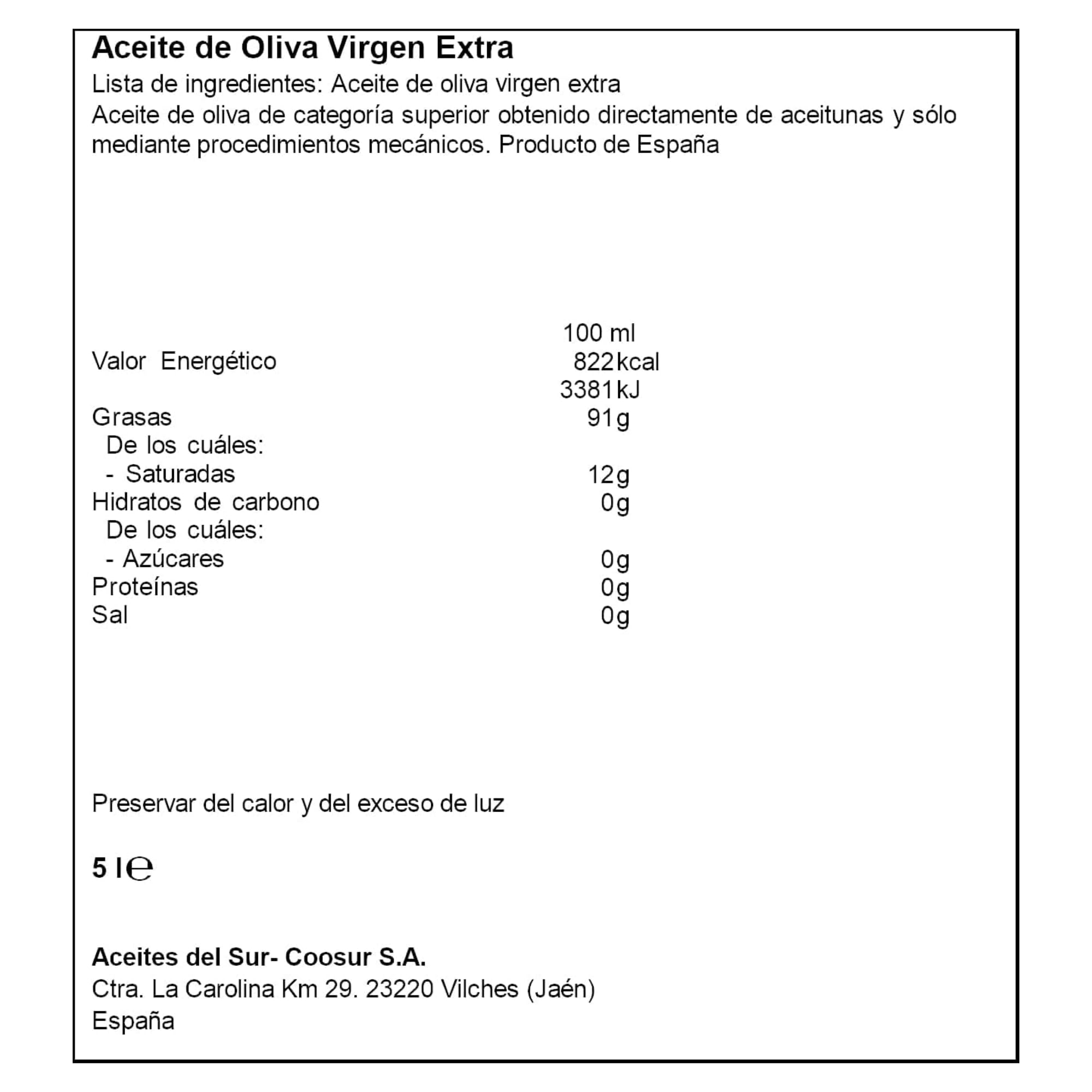 Aceite de Oliva Virgen Extra Garrafa 5 L Guillén