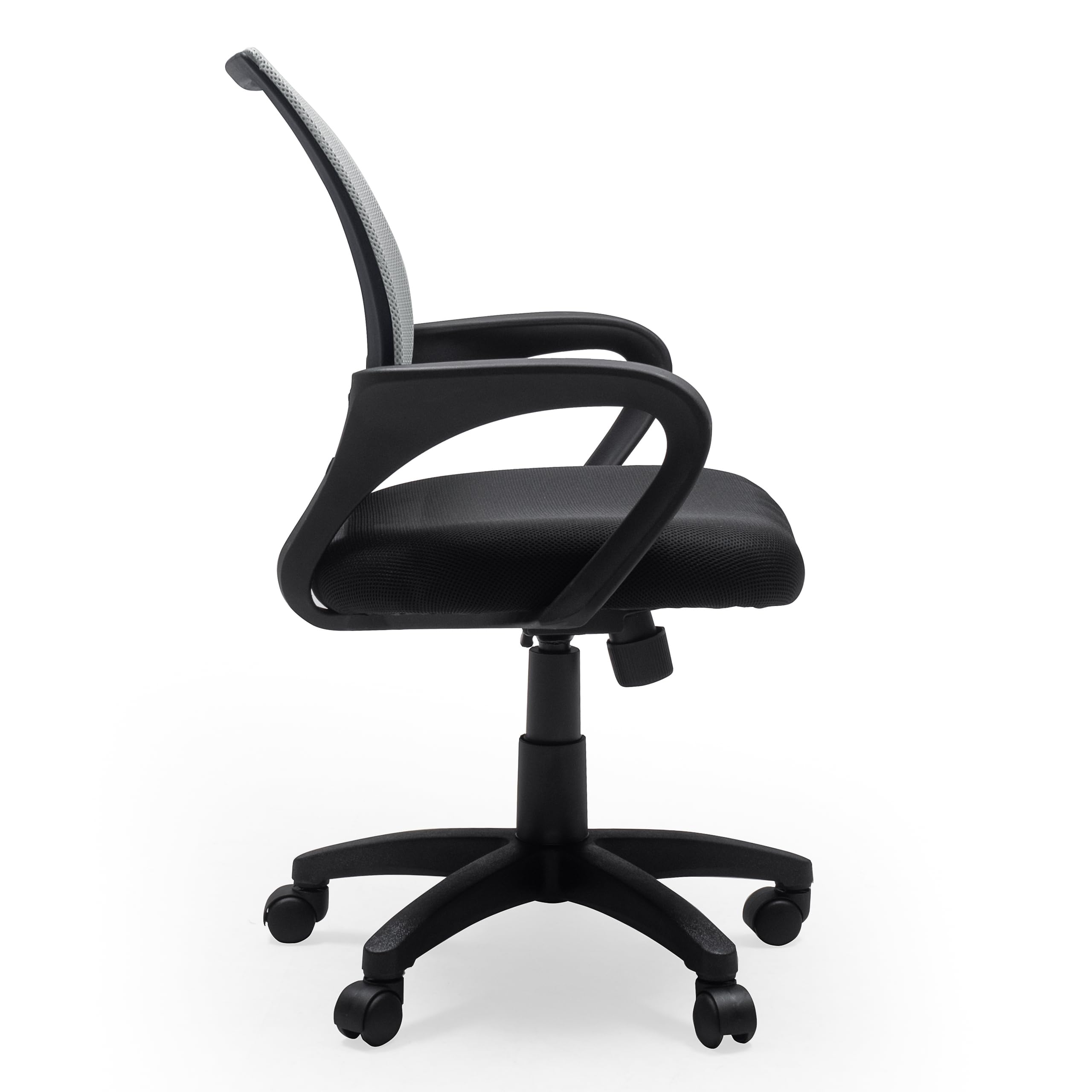 Homely - Silla Oficina, Estudio, Escritorio PRACTIK, Base giratoria con Ruedas, Altura Regulable, Sistema SINCRO inclinación, tapizado Tejido 3D Negro, 58x55x87-97 cm, Respaldo Color Gris Claro