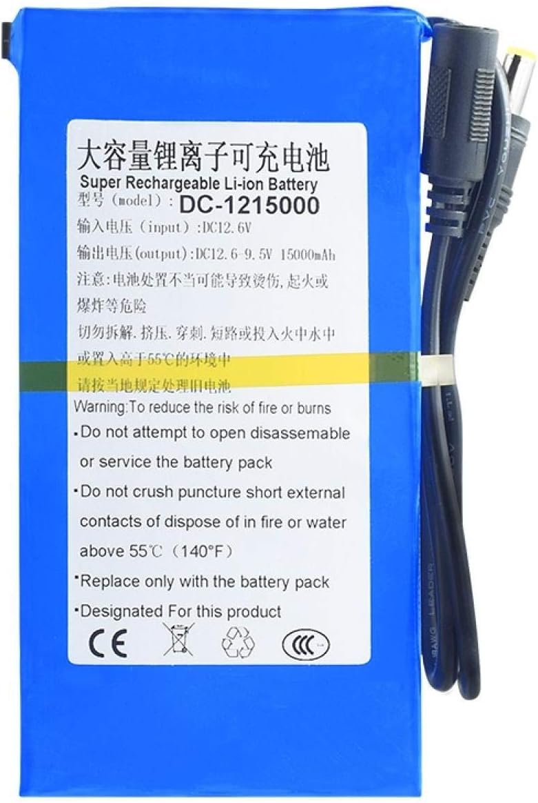 ndegdgswg DC 12v 12,6v 4800 6800 8000 9800 15000 20000mah Paquete De BateríAs De Iones De Litio, Batería De Iones De Litio Recargable con Interruptor De Encendido Y Apagado DC-121500