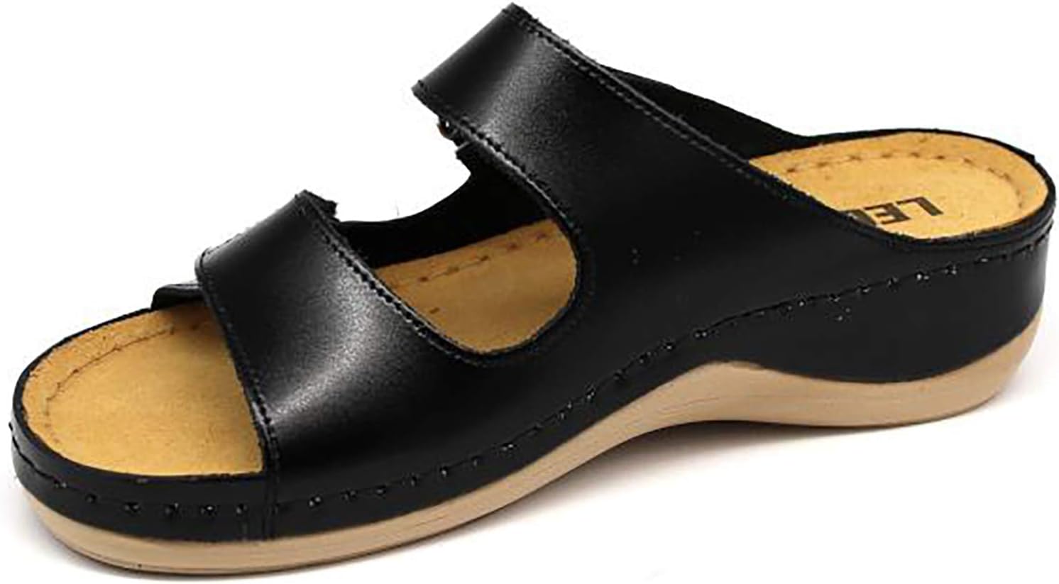 LEON 905 Leather Slip-on Womens Ladies Sandals Mule Clogs Slippers Slides Shoes, Black, 41 EU (10.5 M US Women)