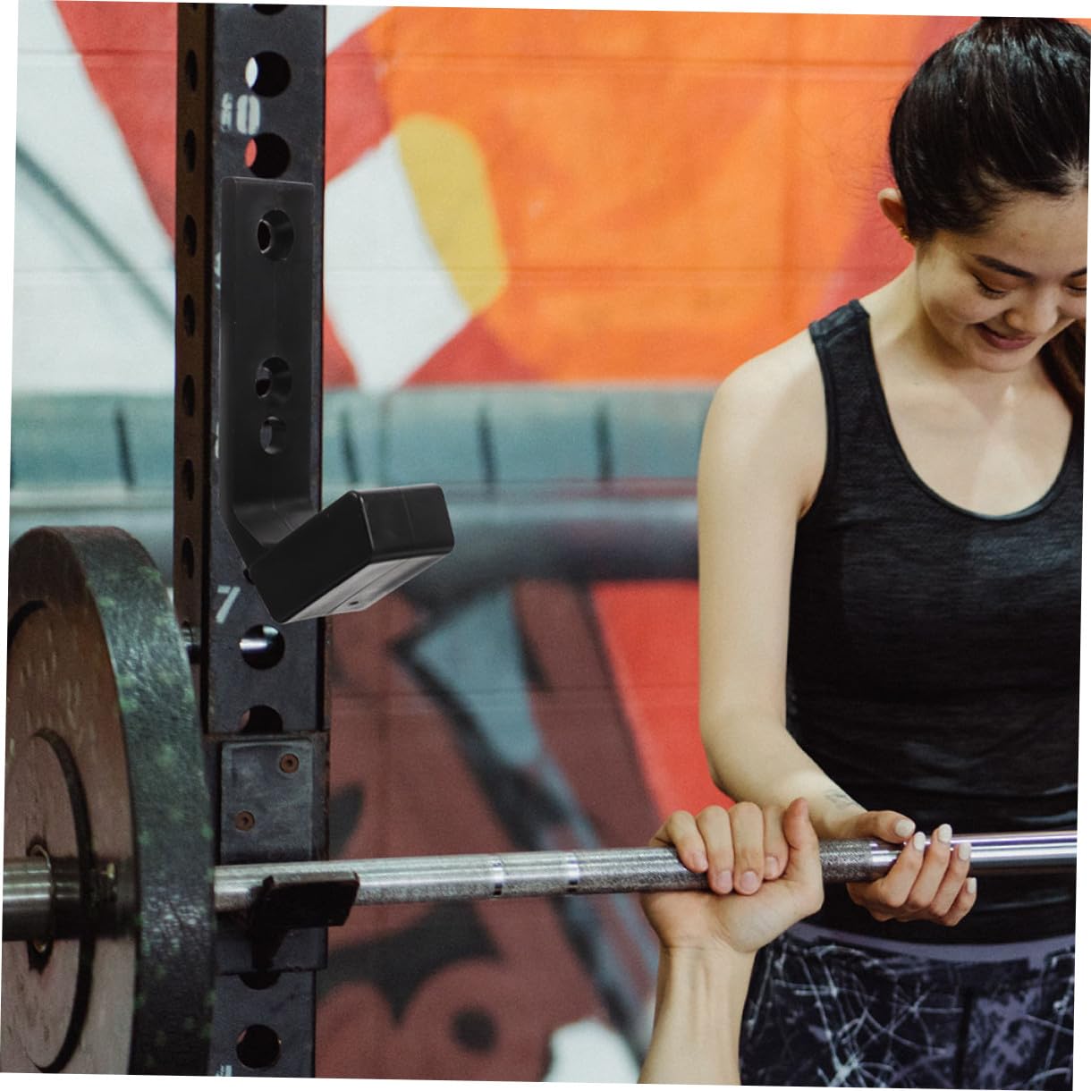 Beavorty Porta Bilanciere da Muro in PC Nero, Supporto per Pesi Palestra Leggero e Facile da Installare, Set 4 Pezzi per Garage Gym e Uso Commerciale