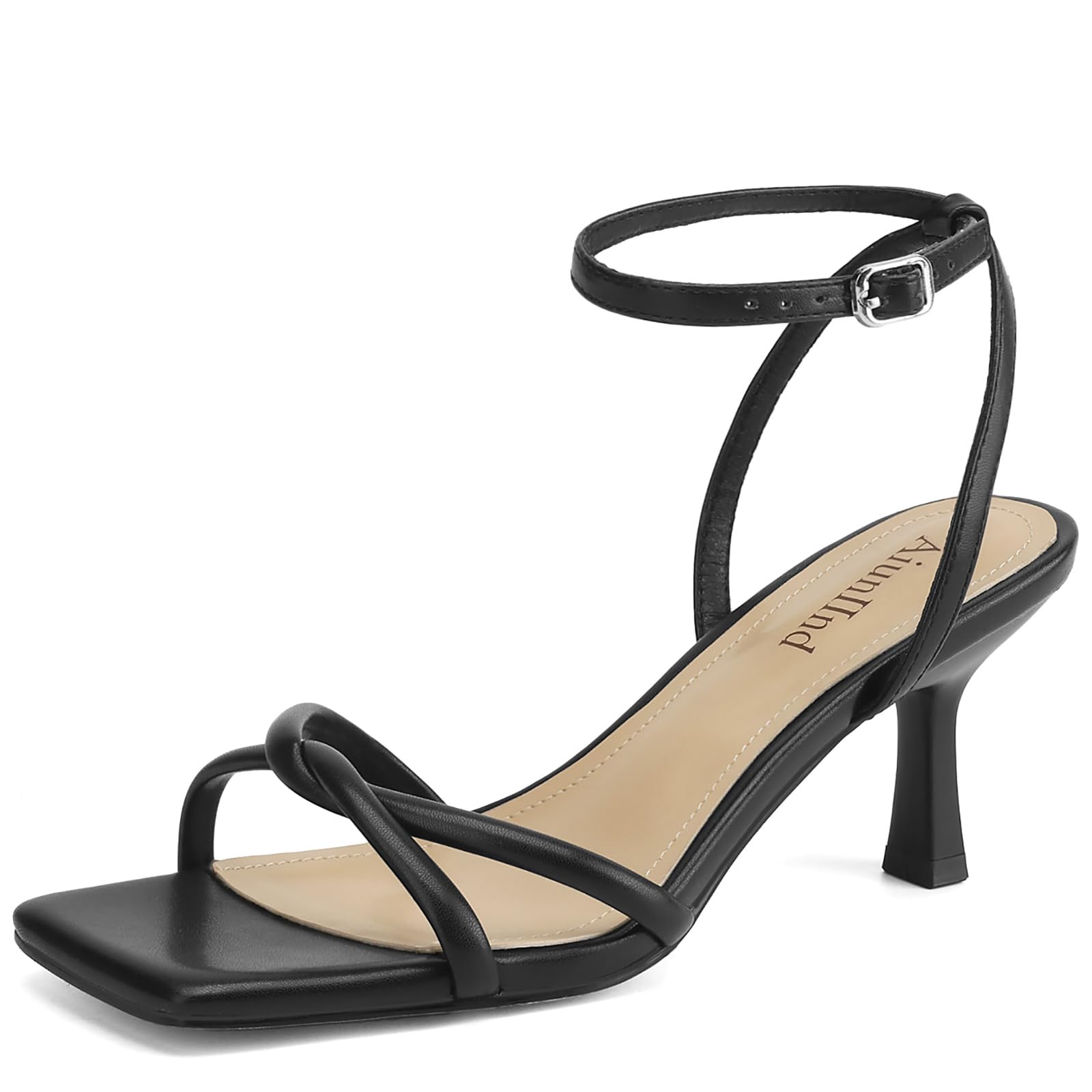 AIUNIIND Women's Sandals Square Open Toe Kitten Heels Strappy Ankle Strap Sandals for Women Comfort Dress Party Shoes